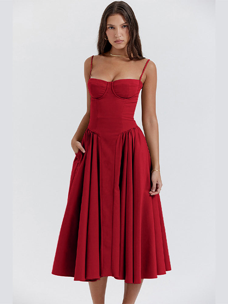 Felicity Waist Shaping Midi Dress in Red — Svelte Chic