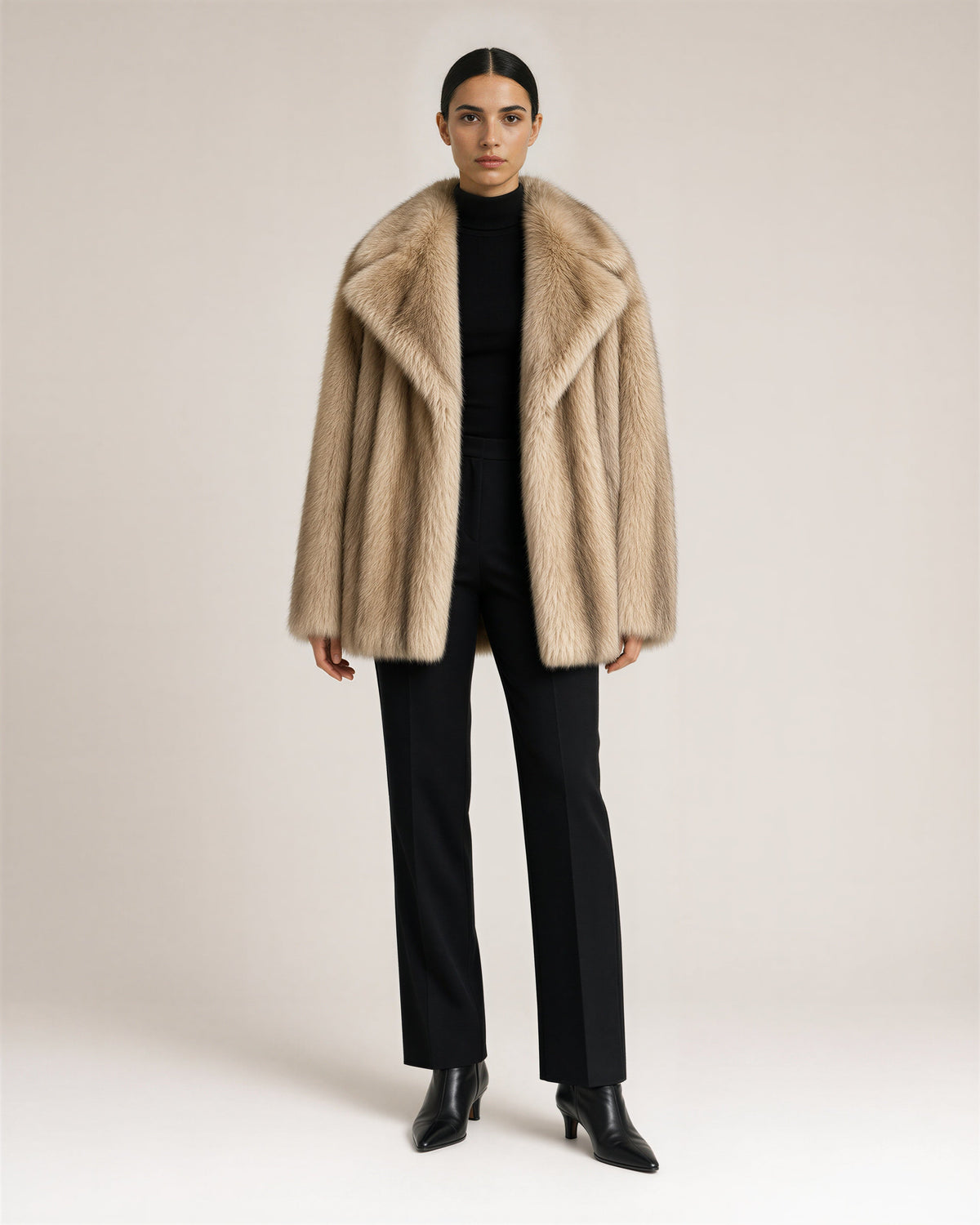 Drusilla Wide Collar Oversized Faux Fur Coat, camel, full length front view