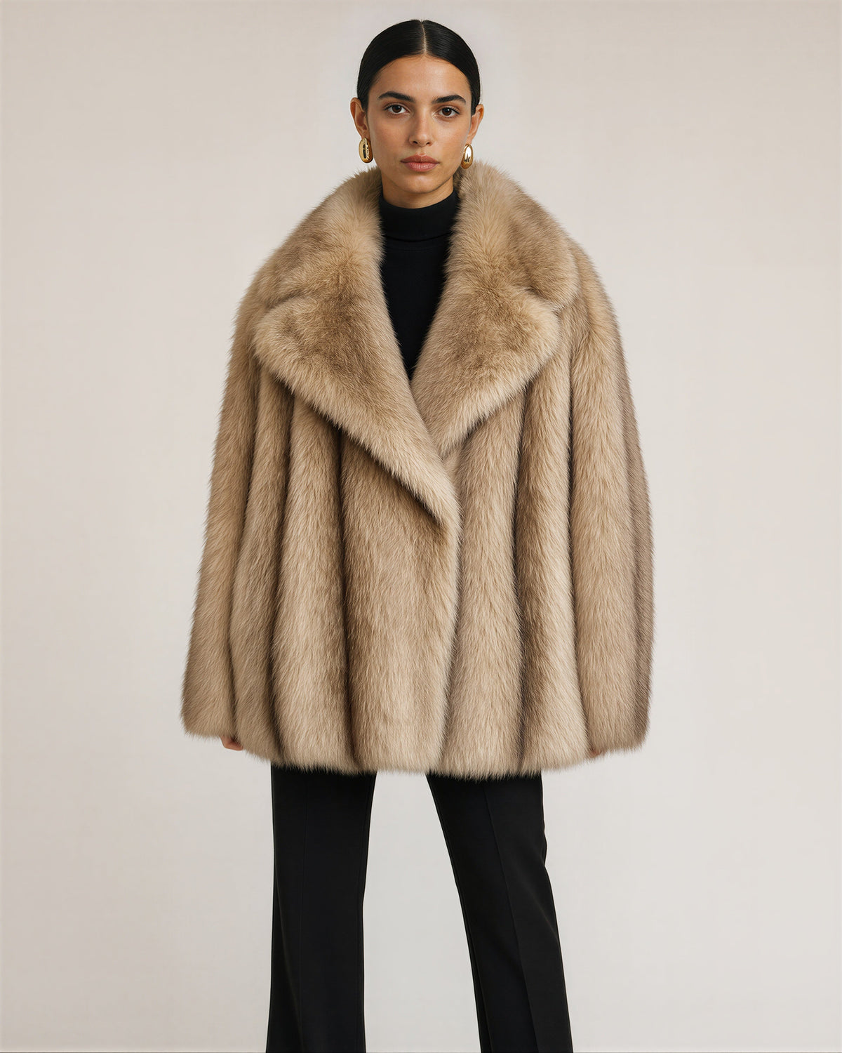 Drusilla Wide Collar Oversized Faux Fur Coat, camel, three quarter view