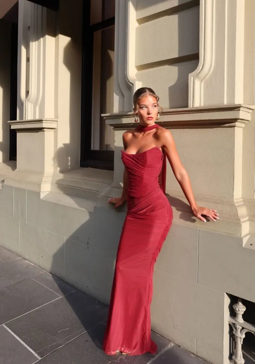 Aniyah Strapless Satin Maxi Dress — Svelte Chic