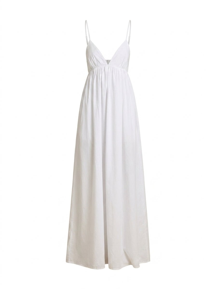 V-Neck Open Back Cotton Maxi Dress — Svelte Chic