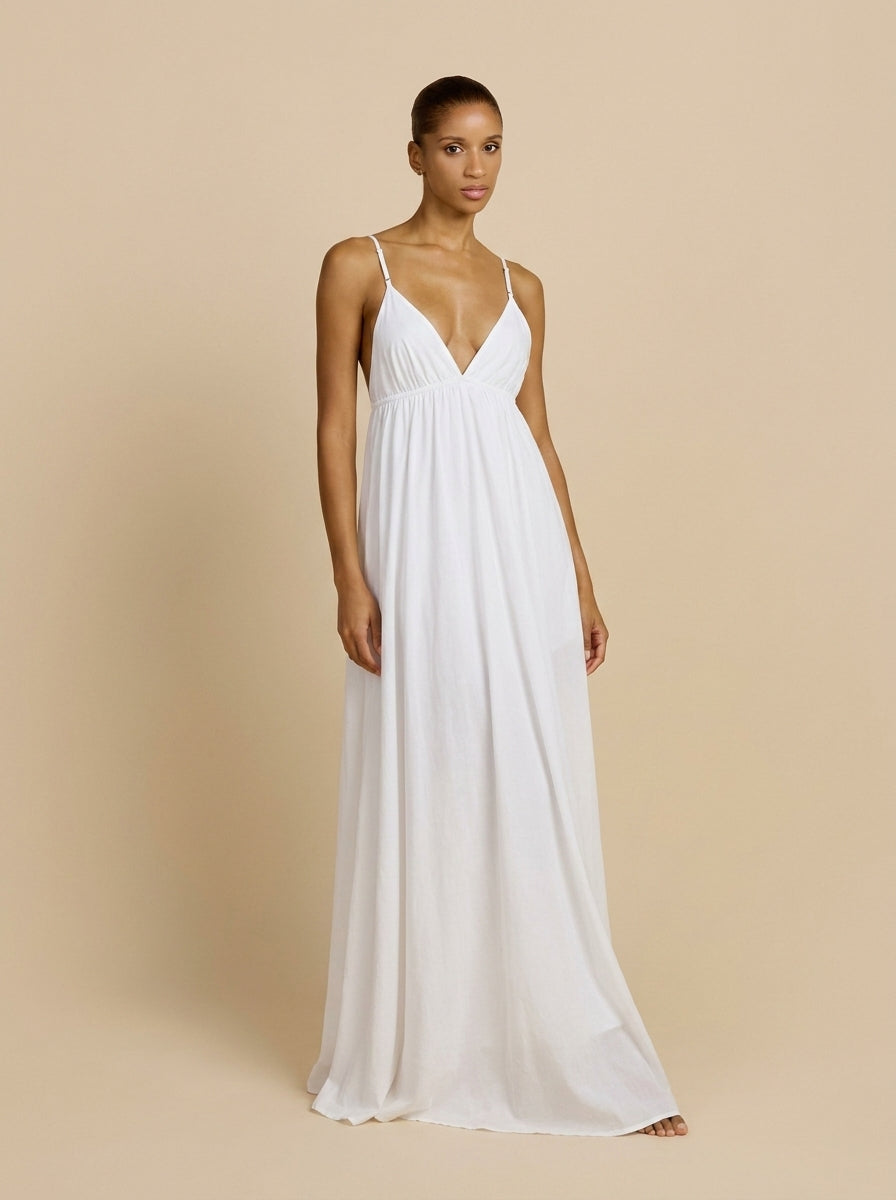 V-Neck Open Back Cotton Maxi Dress — Svelte Chic