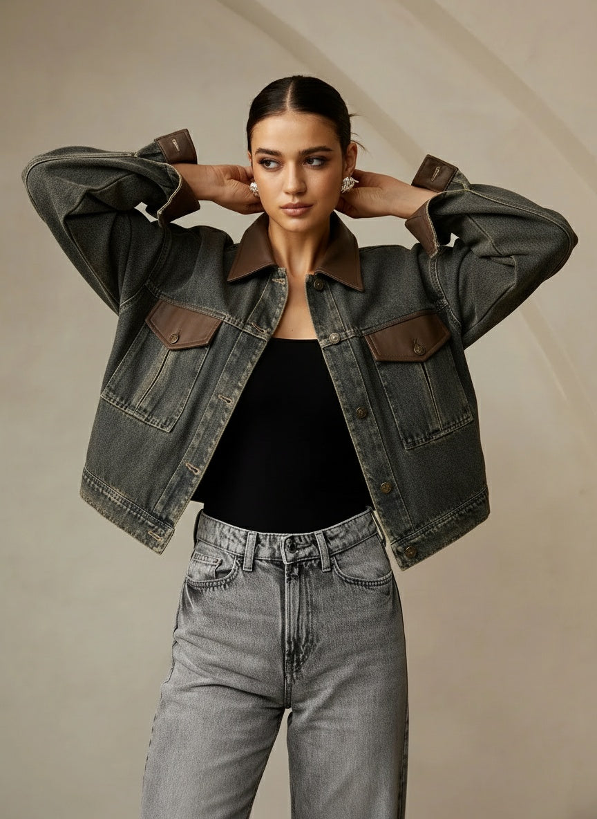 Vintage Contrast Trim Denim Jacket — Svelte Chic