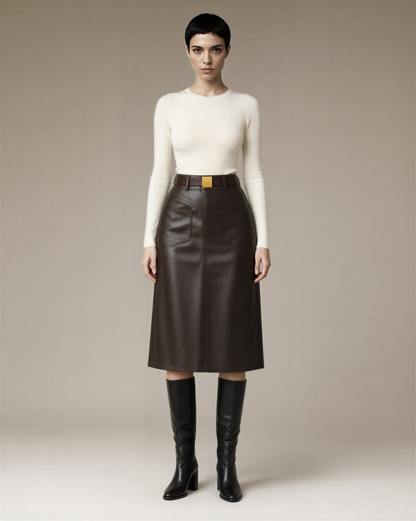 Elda Belted Faux Leather Skirt
