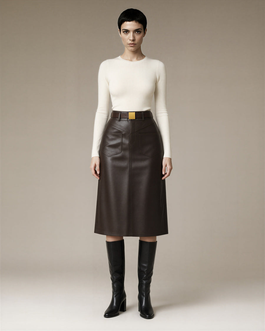 Elda Belted Faux Leather Skirt