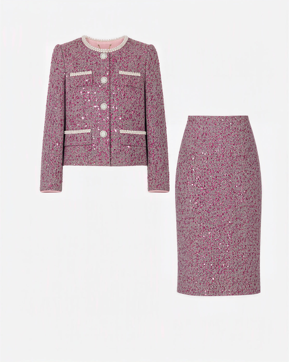 Eleonora Sequinned Tweed Jacket and Pencil Skirt Set, fuchsia, product view without a model