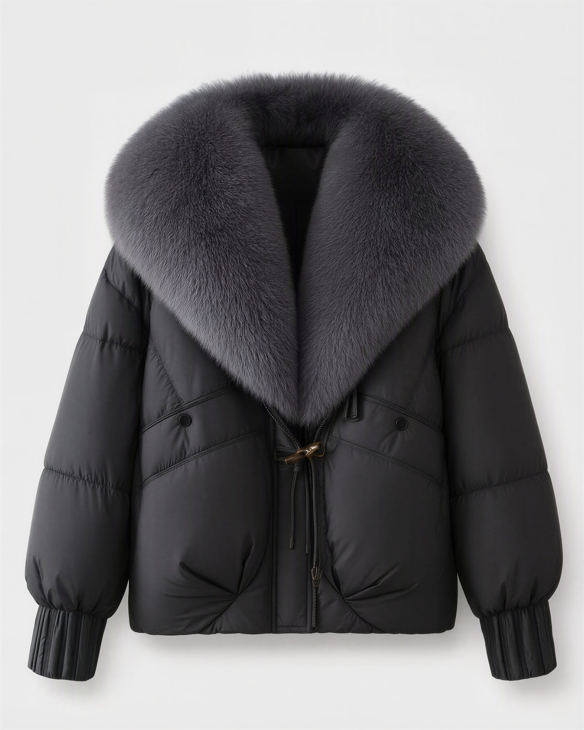 Elisa Faux Fur Shawl Collar Cropped Puffer Jacket, black, product view without a model