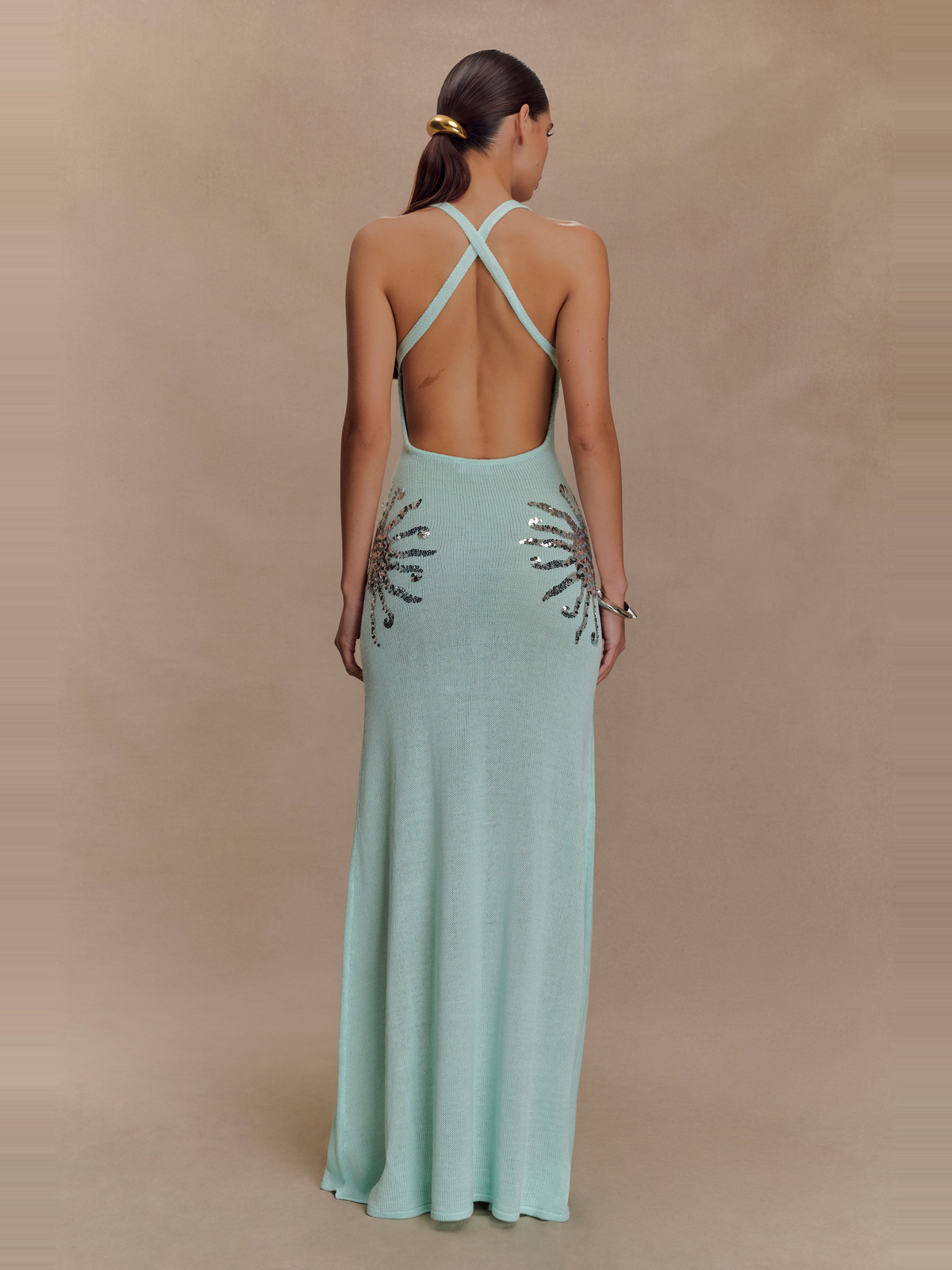 Ellington Sequin Knit Maxi Dress in Sea Blue — Svelte Chic