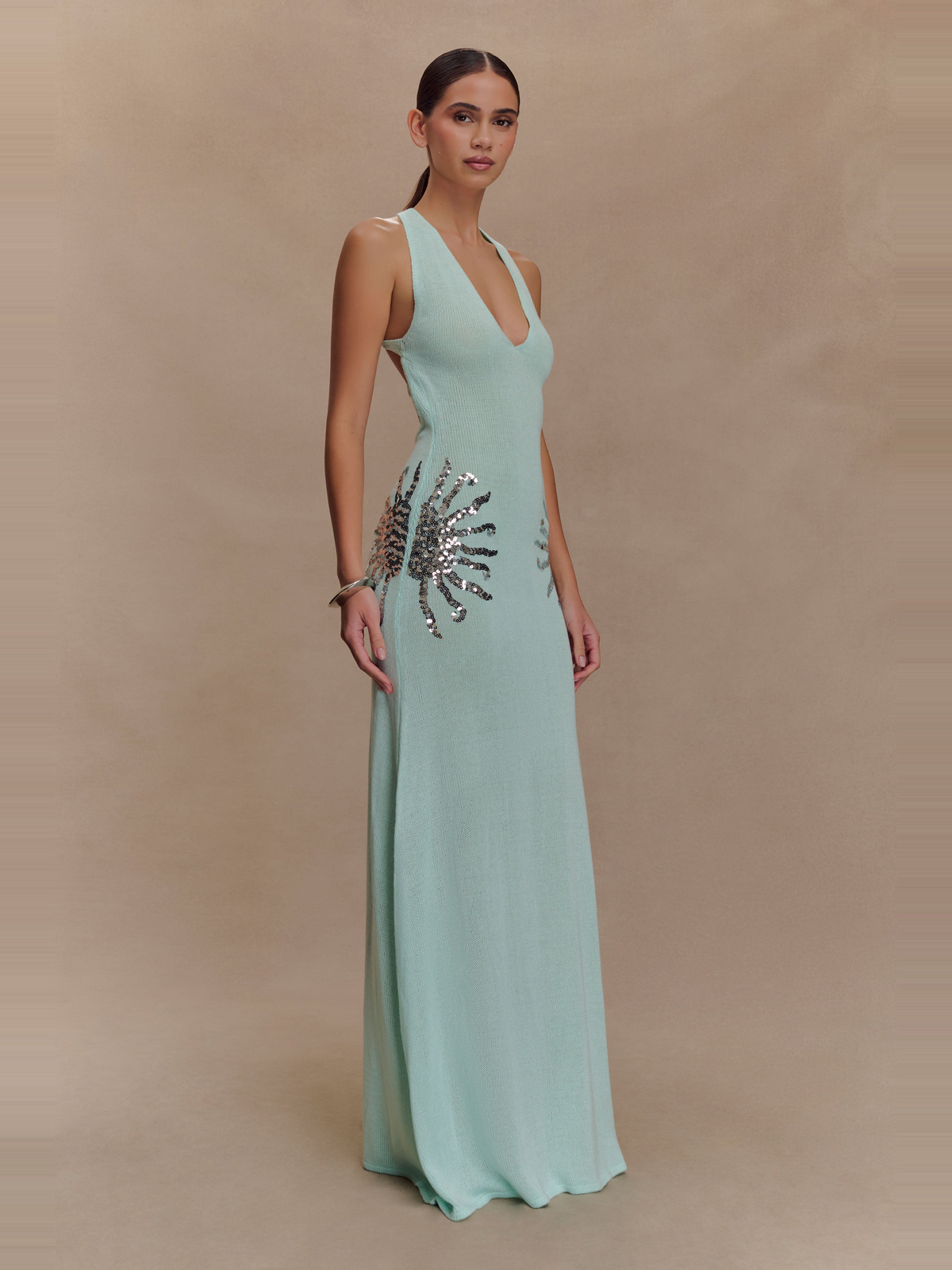 Ellington Sequin Knit Maxi Dress in Sea Blue — Svelte Chic