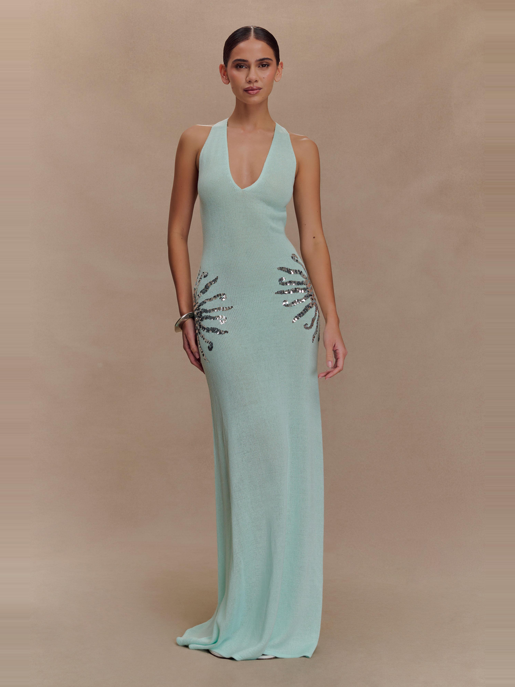 Ellington Sequin Knit Maxi Dress in Sea Blue — Svelte Chic