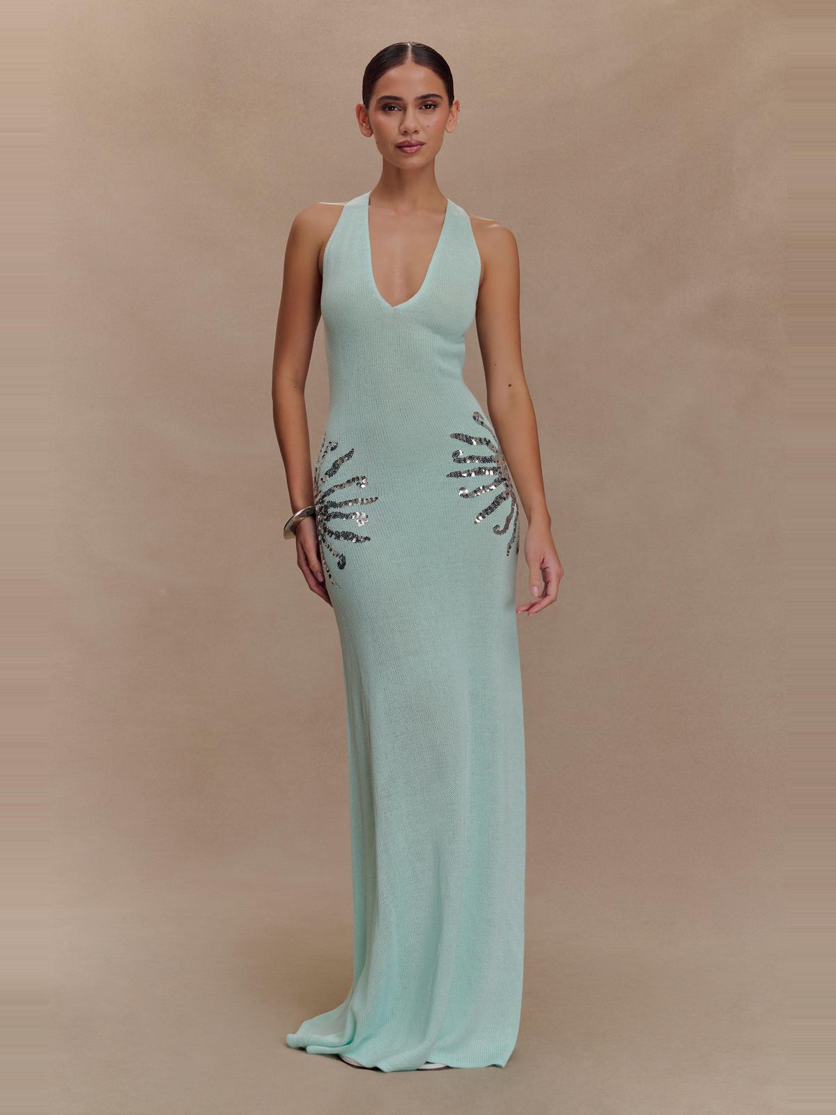 Ellington Sequin Knit Maxi Dress in Sea Blue — Svelte Chic