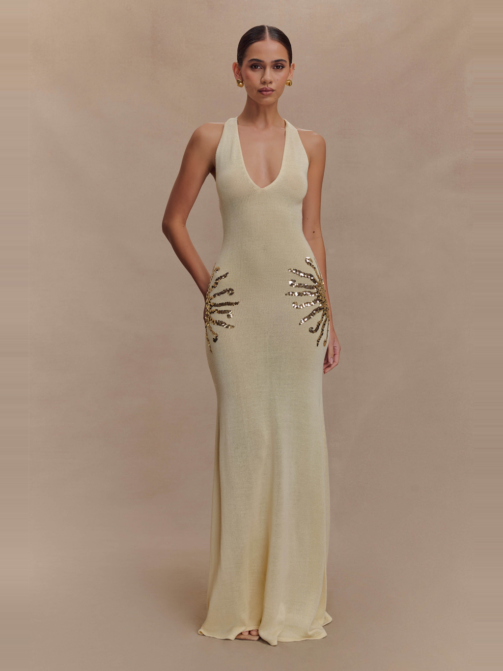 Ellington Sequin Knit Maxi Dress in Cream — Svelte Chic