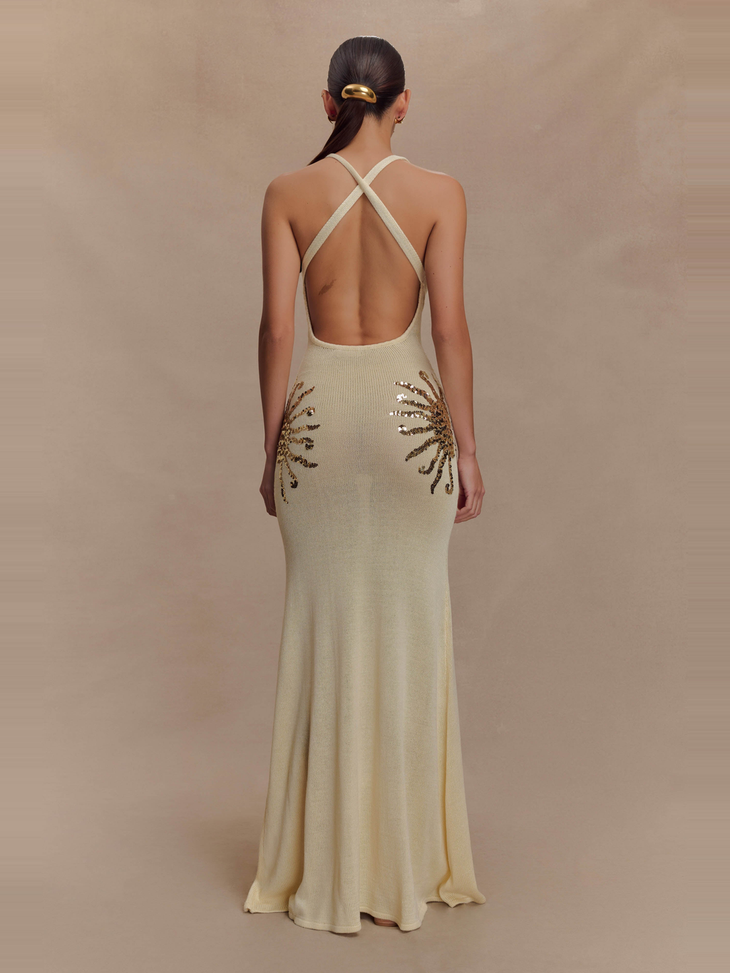 Ellington Sequin Knit Maxi Dress in Cream — Svelte Chic