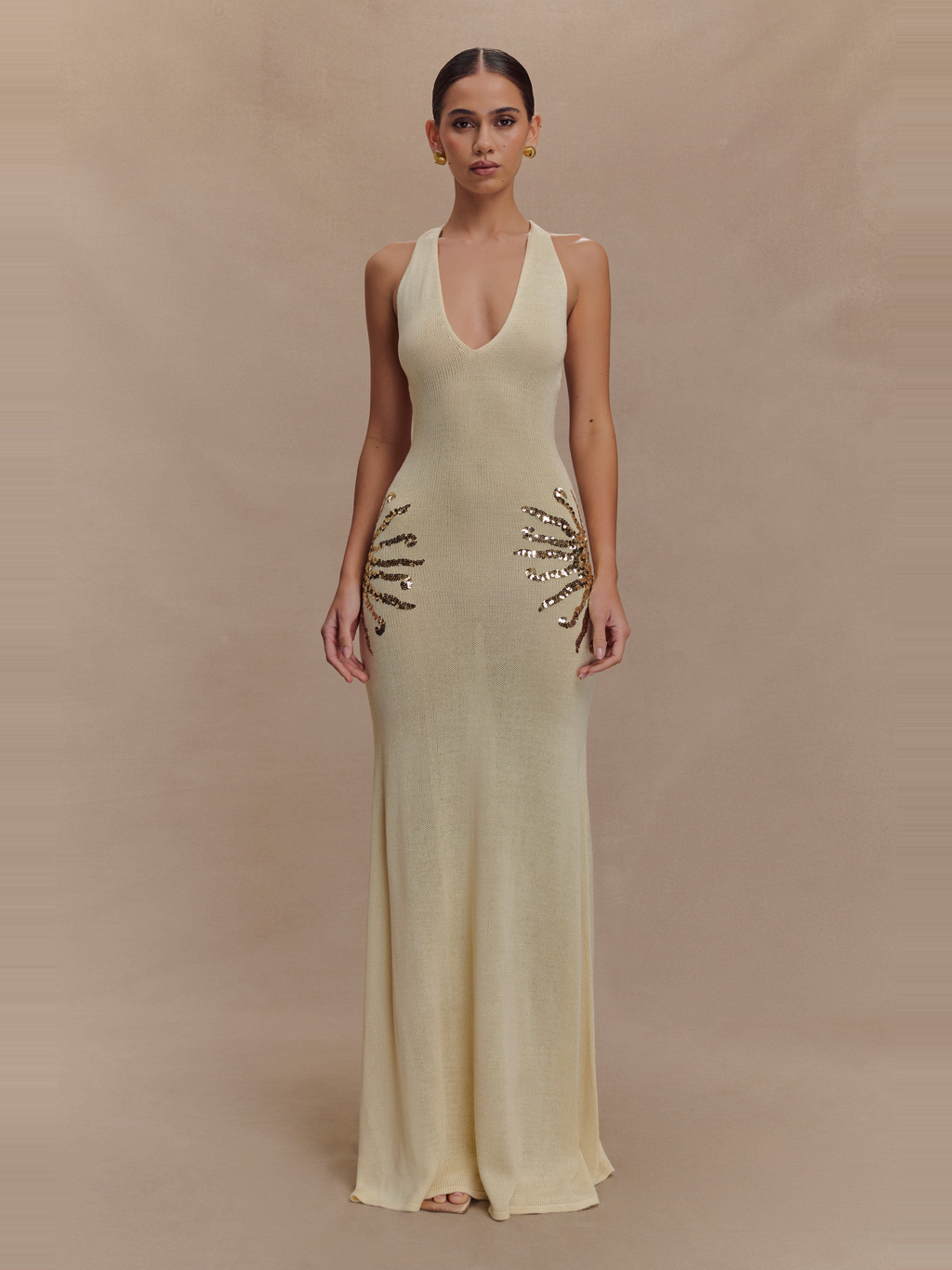Ellington Sequin Knit Maxi Dress in Cream — Svelte Chic