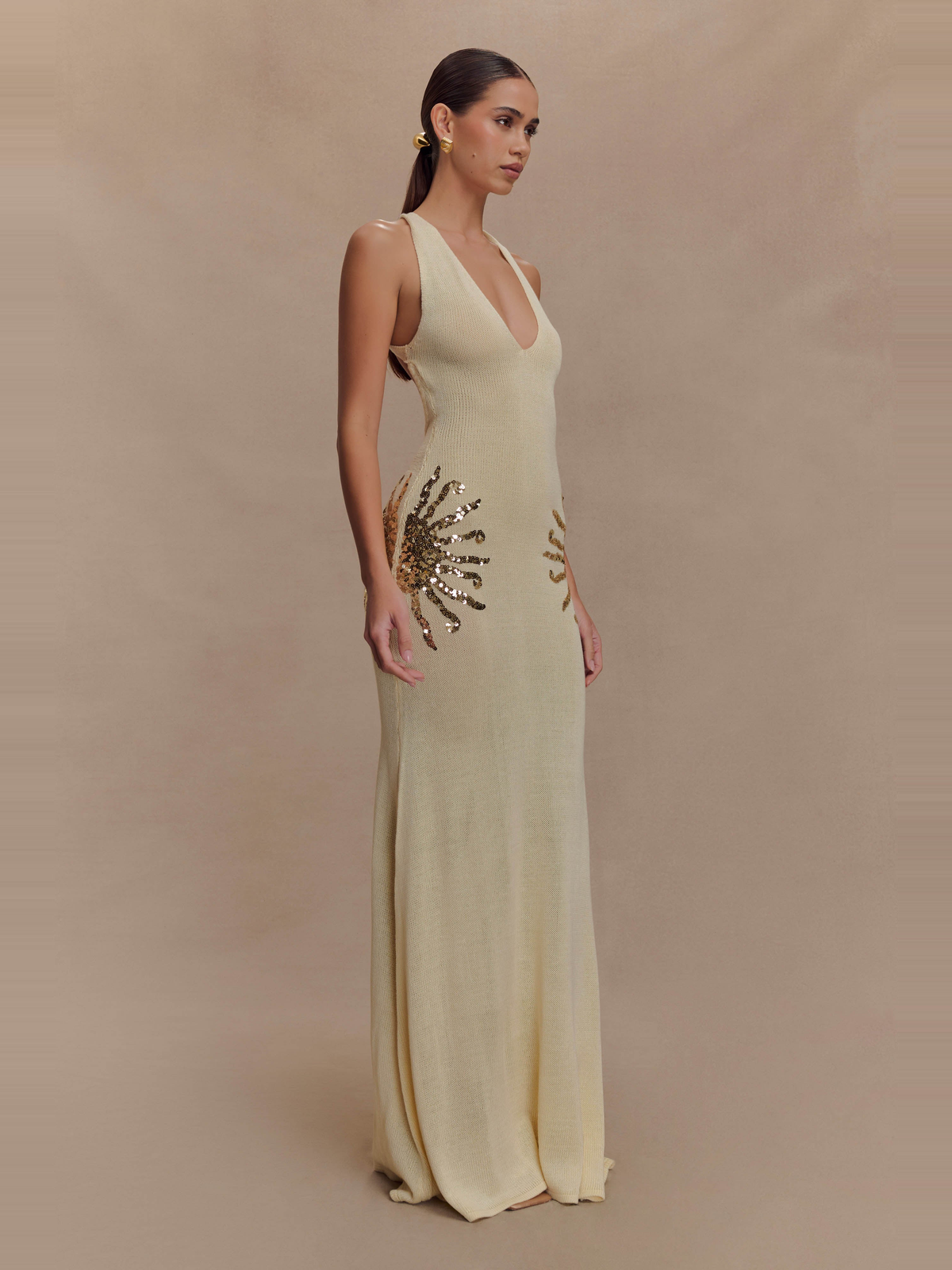 Ellington Sequin Knit Maxi Dress in Cream — Svelte Chic