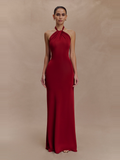 Elyna Halter Maxi Dress in Deep Red — Svelte Chic