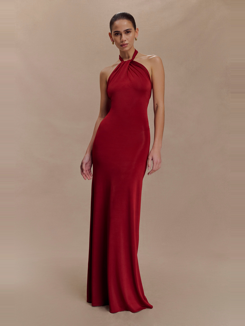 Elyna Halter Maxi Dress in Deep Red — Svelte Chic