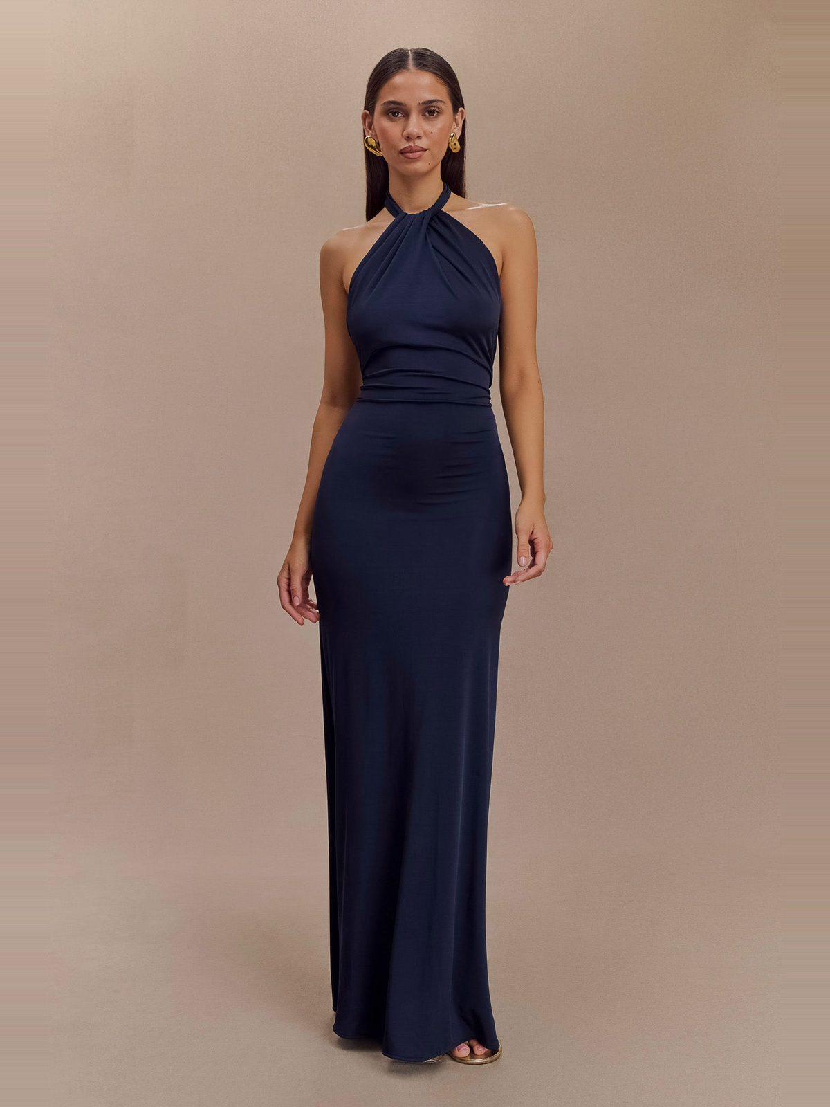 Elyna Halter Maxi Dress in Navy — Svelte Chic
