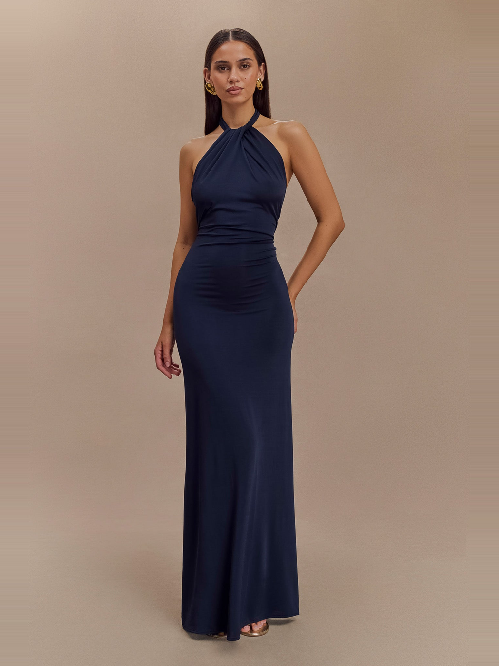 Elyna Halter Maxi Dress in Navy — Svelte Chic