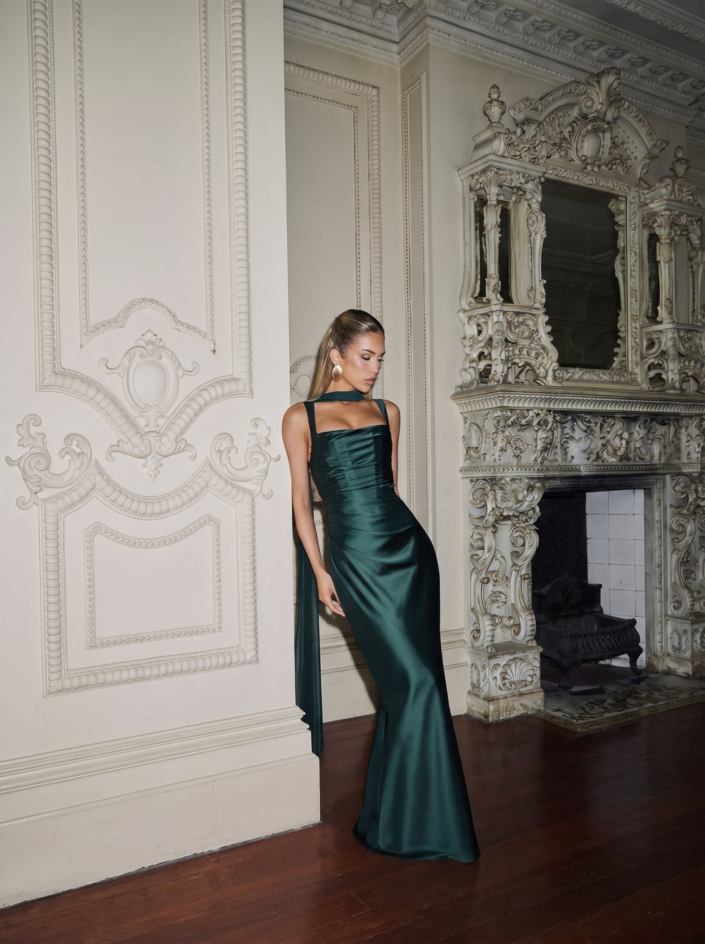 Livia Square Neck Corset Satin Maxi Dress — Svelte Chic