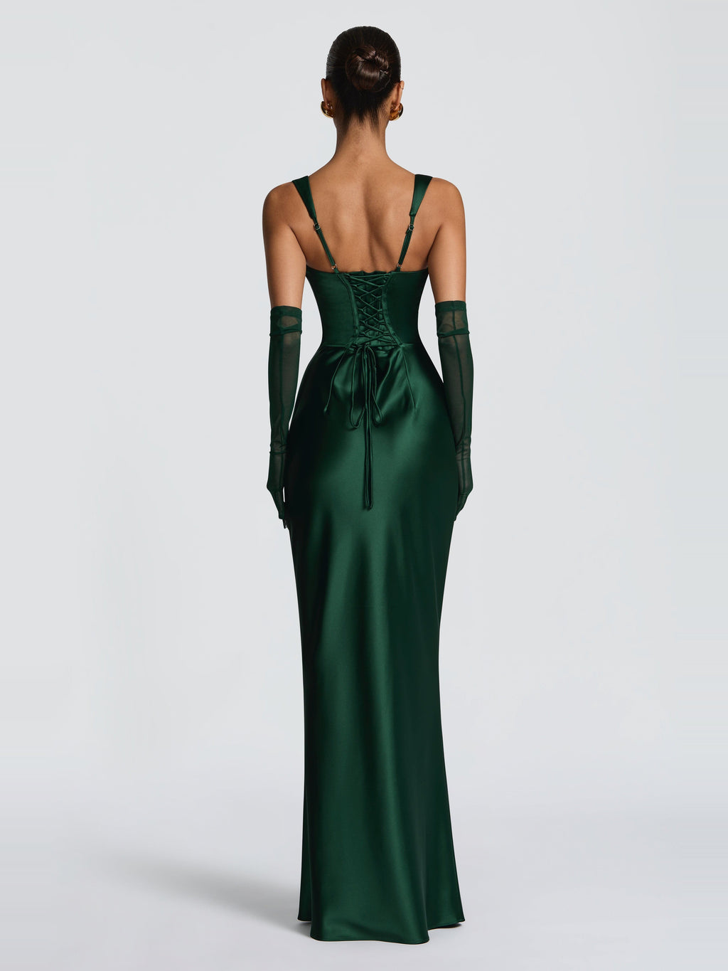 Livia Square Neck Corset Satin Maxi Dress — Svelte Chic