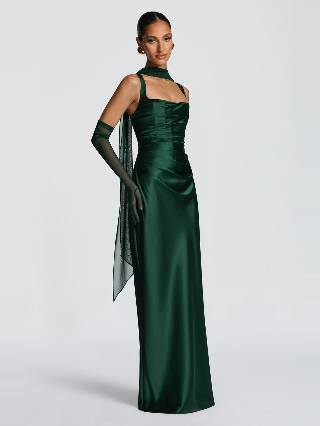 Livia Square Neck Corset Satin Maxi Dress — Svelte Chic