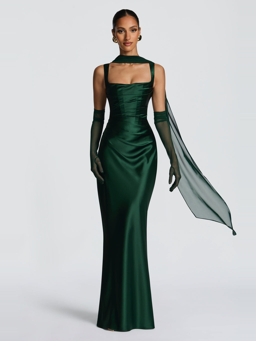 Livia Square Neck Corset Satin Maxi Dress — Svelte Chic