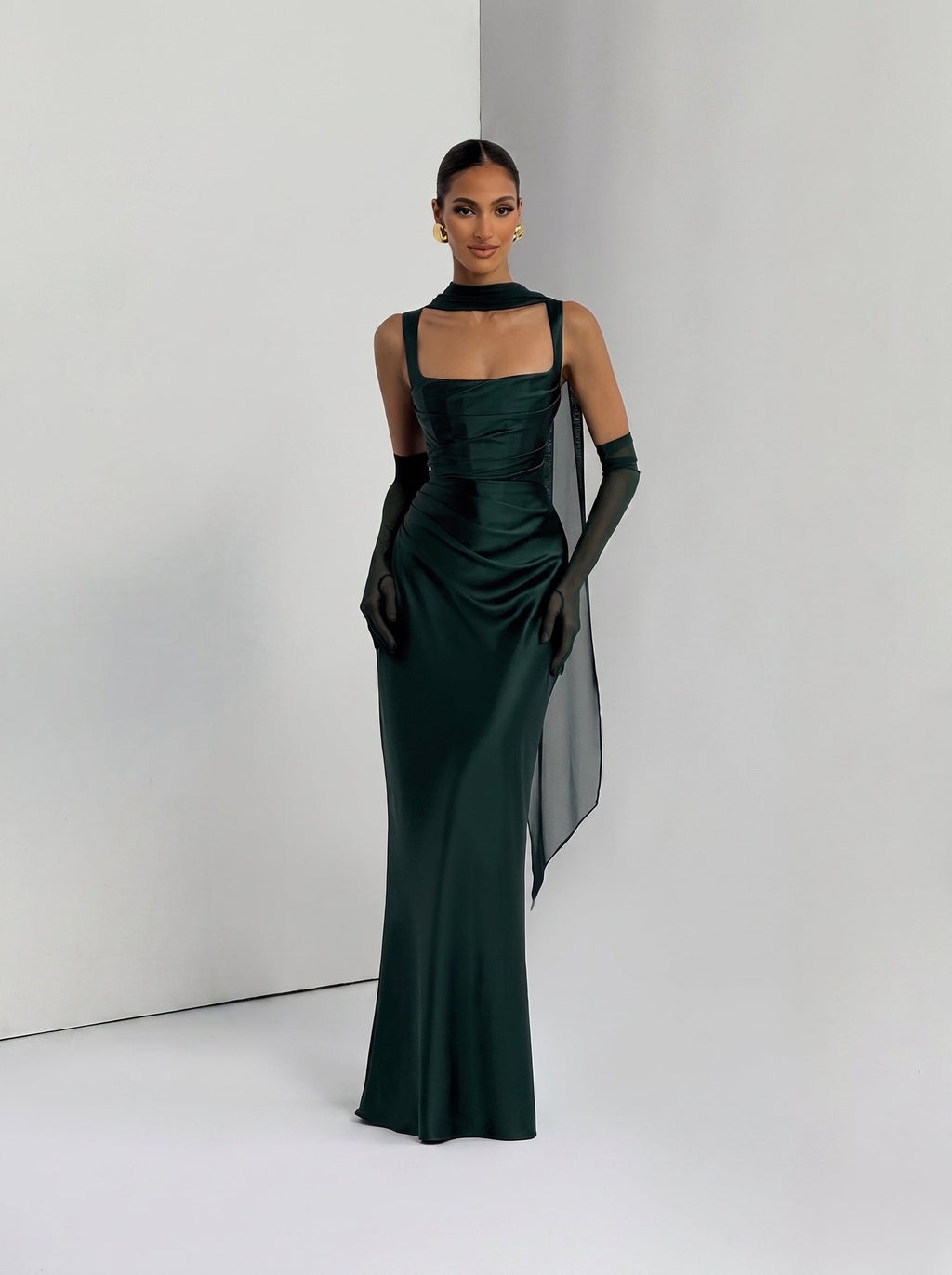 Livia Square Neck Corset Satin Maxi Dress — Svelte Chic