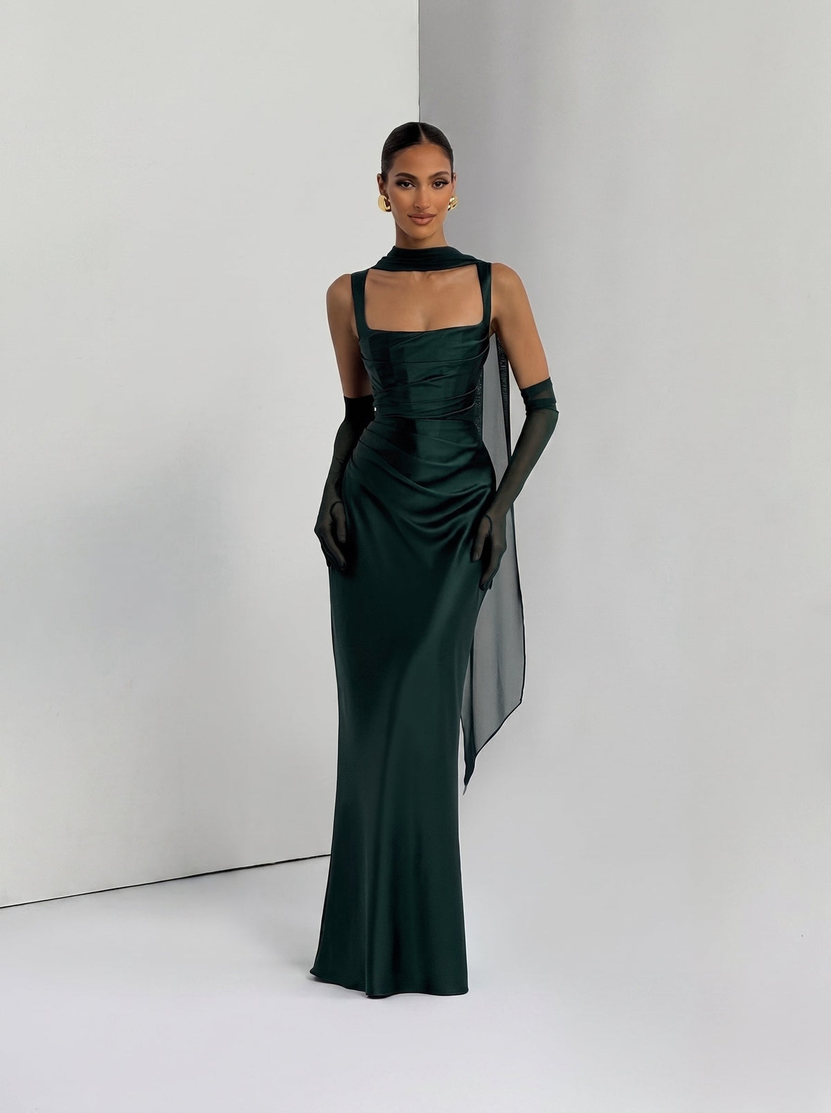 Livia Square Neck Corset Satin Maxi Dress — Svelte Chic