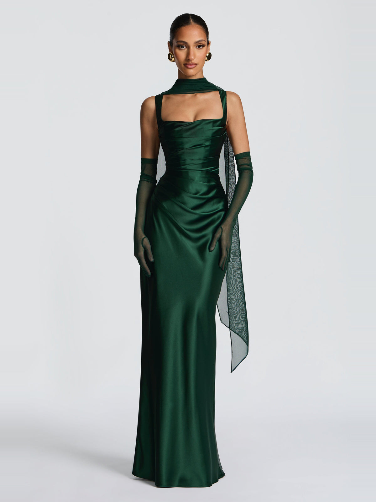 Livia Square Neck Corset Satin Maxi Dress — Svelte Chic