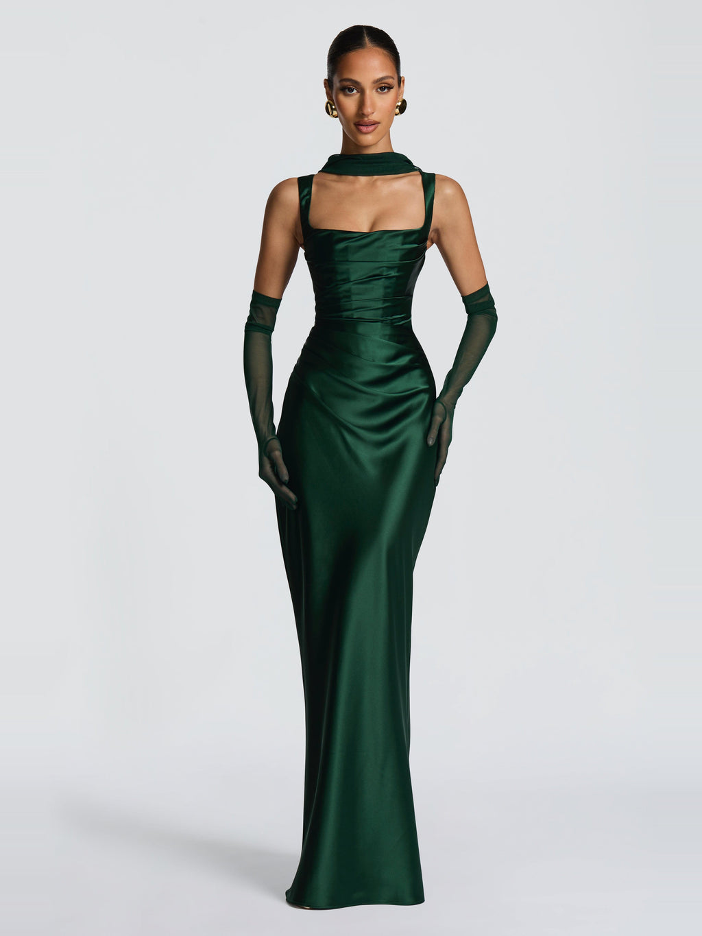 Livia Square Neck Corset Satin Maxi Dress — Svelte Chic