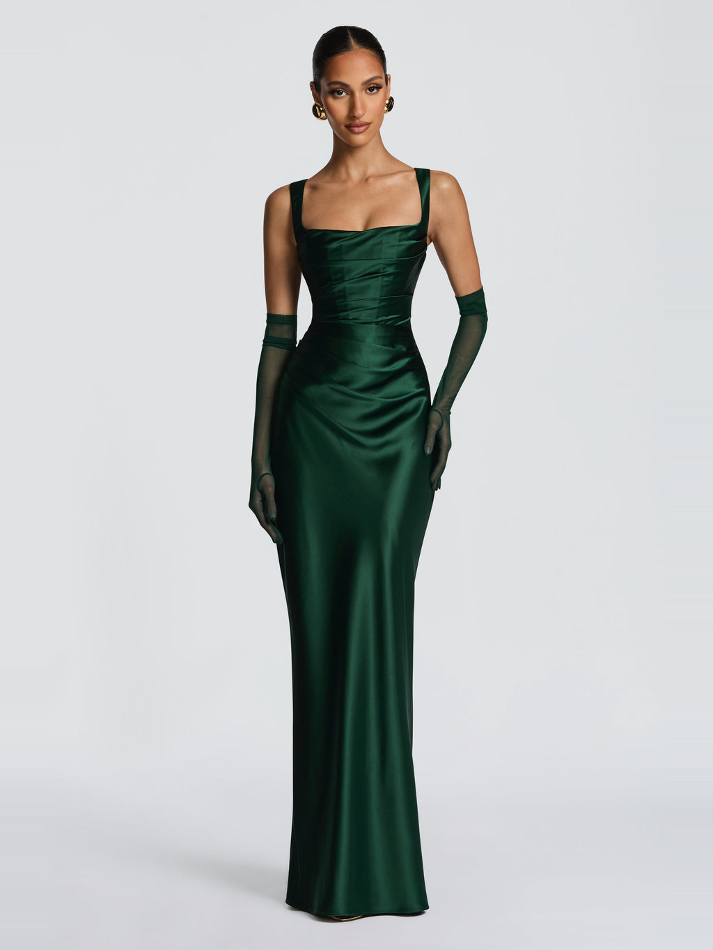 Livia Square Neck Corset Satin Maxi Dress — Svelte Chic