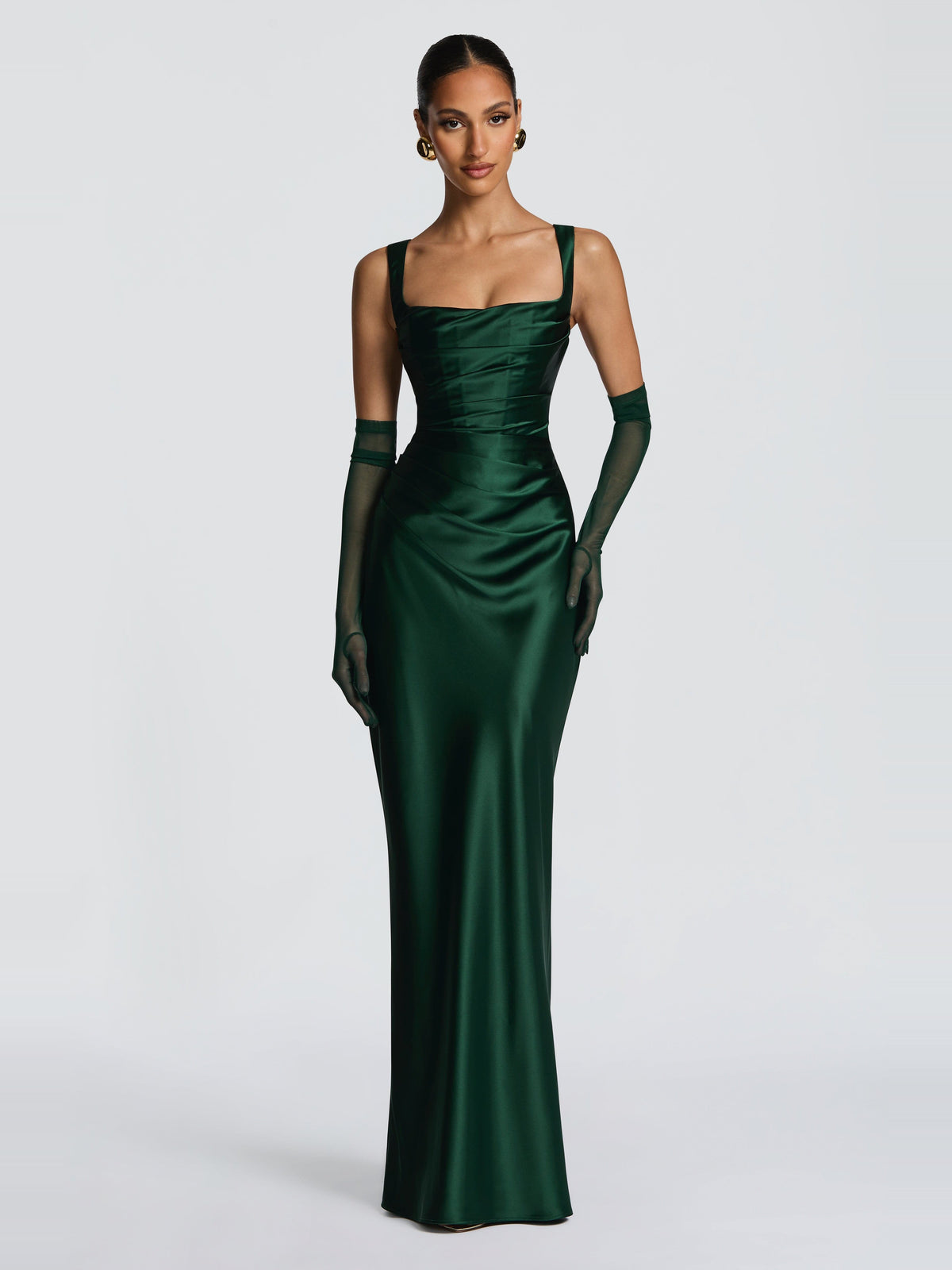 Livia Square Neck Corset Satin Maxi Dress — Svelte Chic