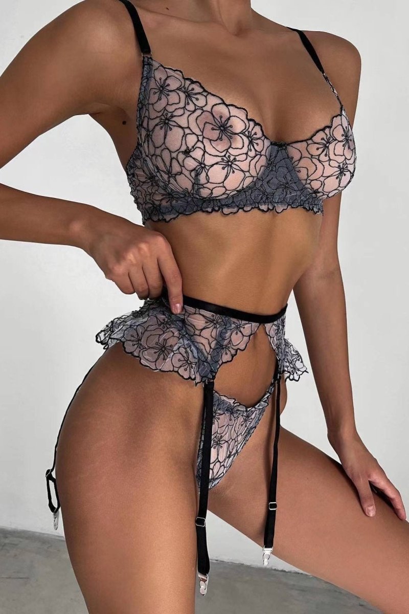 Mercy Three Piece Lace Set in Grey — Svelte Chic