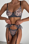 Mercy Three Piece Lace Set in Grey — Svelte Chic