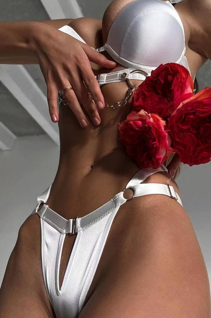 İki Parçalı Cazibeli İç Giyim Seti - INTIMISTE - Beyaz - Açık Seksi Pantolon