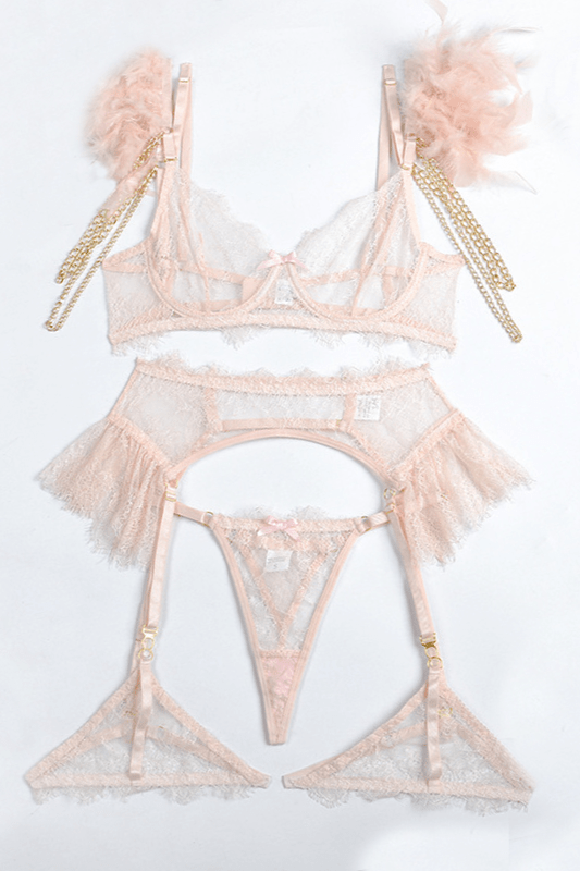 Private Pink Four Piece Lace Set — Svelte Chic