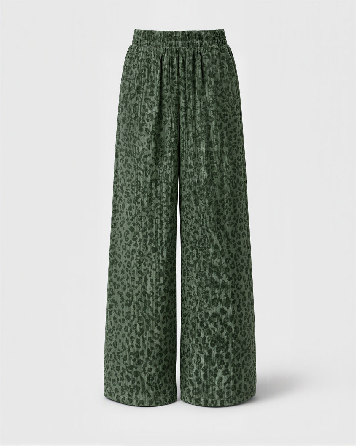Erica Leopard Corduroy Wide Leg Trousers, khaki green, product view without a model