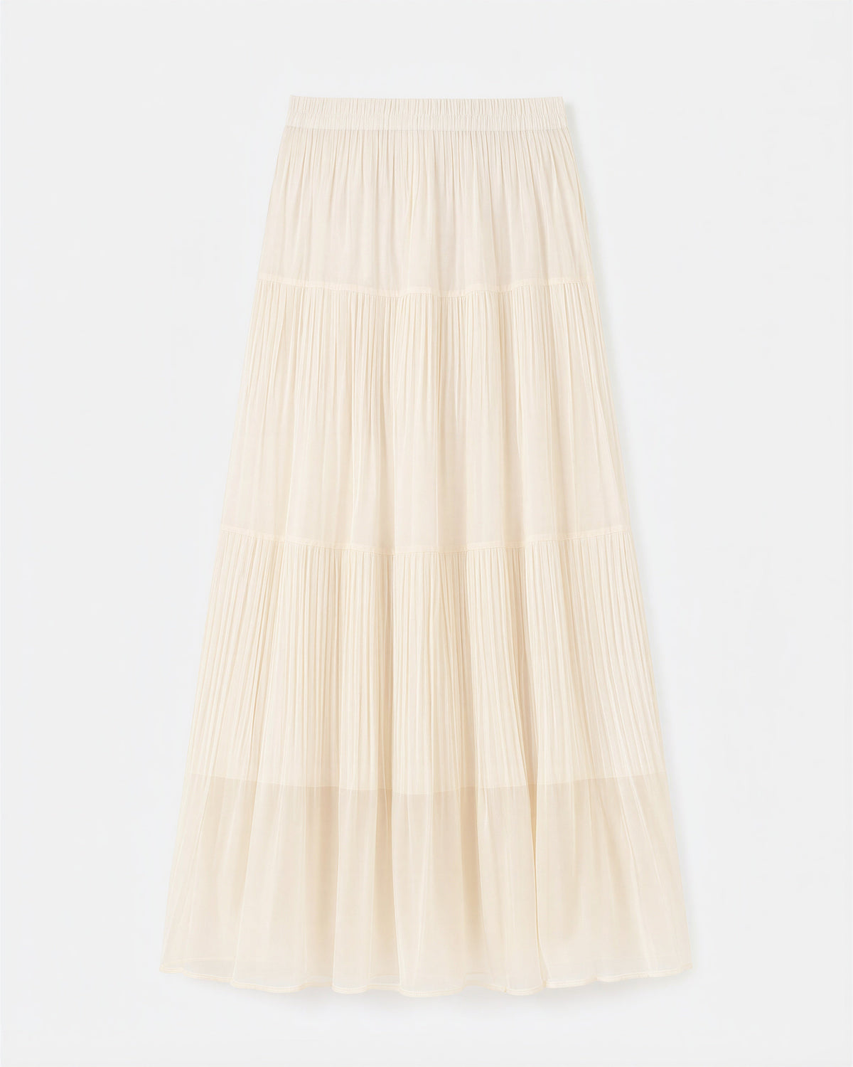 Ester Plisse Chiffon Tiered Maxi Skirt, cream, product view without a model