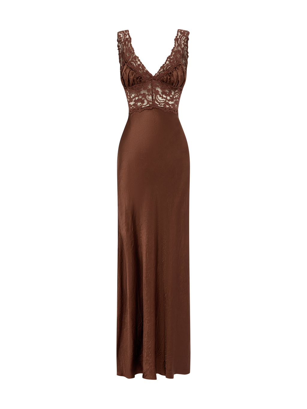 Eveline High Waist Satin Maxi Dress in Chocolate — Svelte Chic