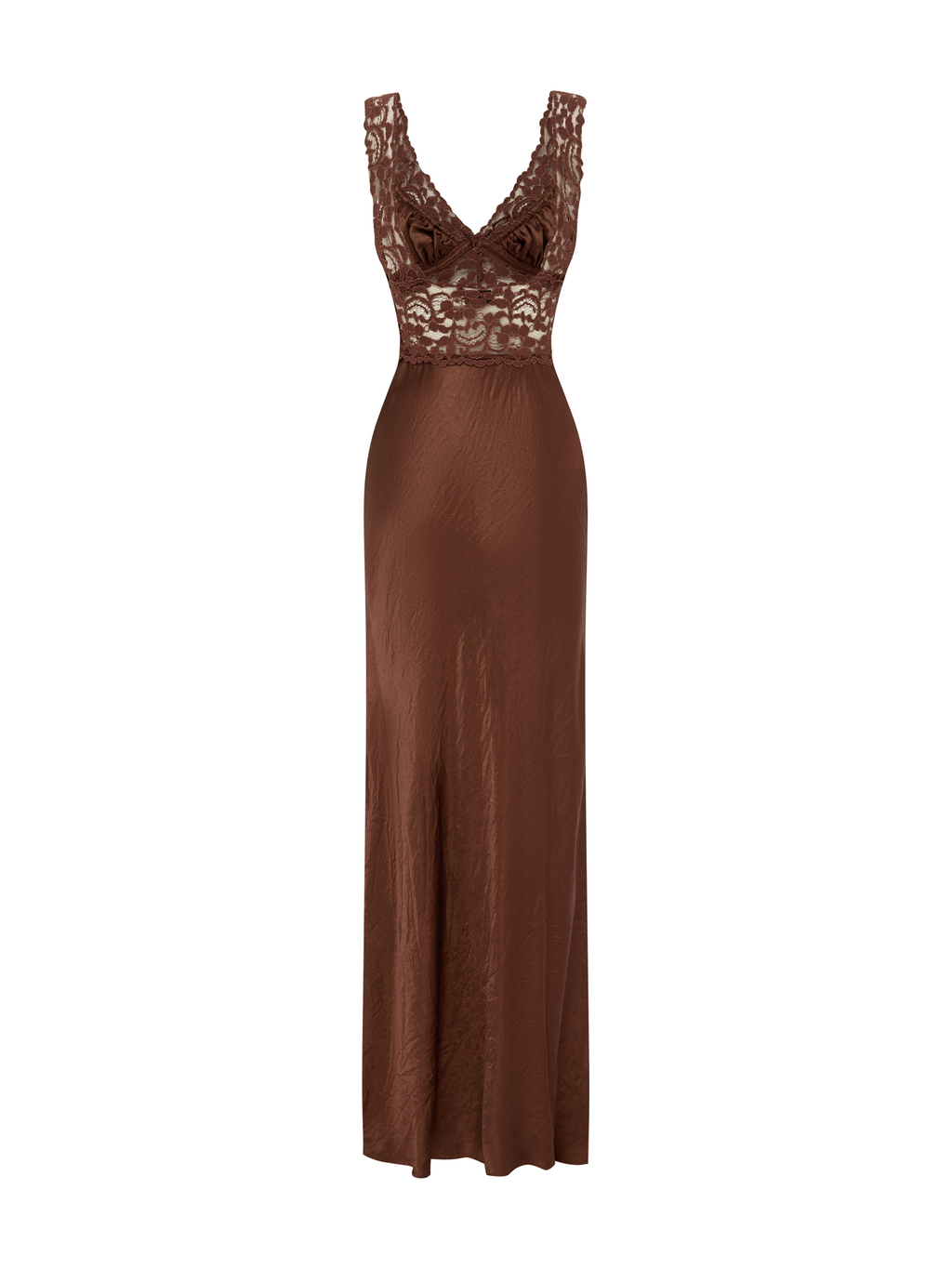 Eveline High Waist Satin Maxi Dress in Chocolate — Svelte Chic