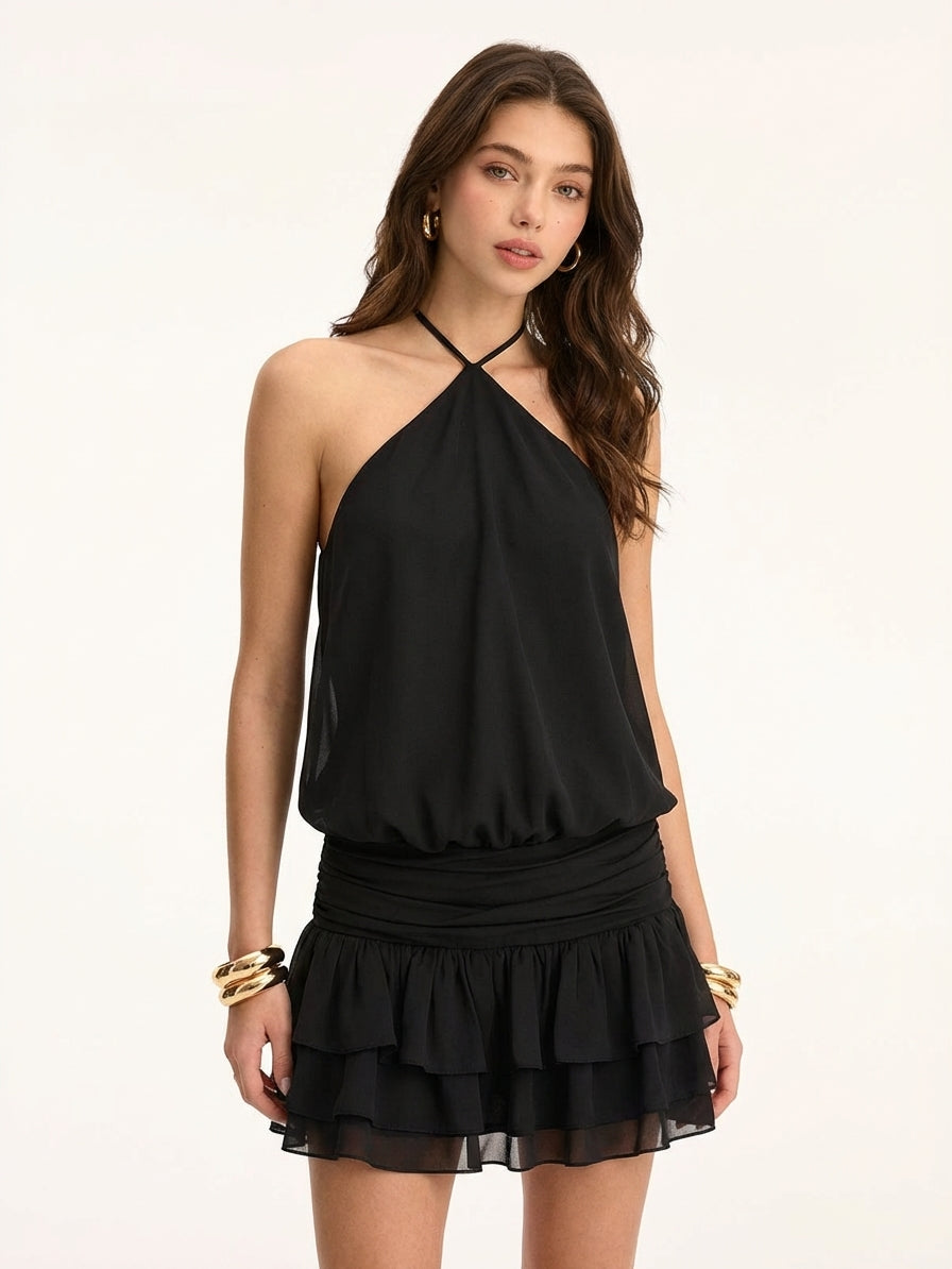 Halter Chiffon A-Line Mini Dress — Svelte Chic