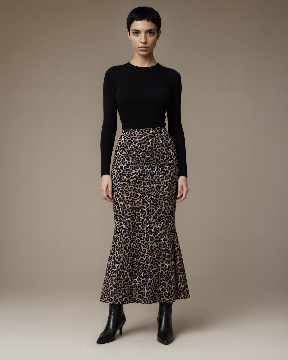 Fiamma Leopard Print Fishtail Maxi Skirt, leopard, full length front view