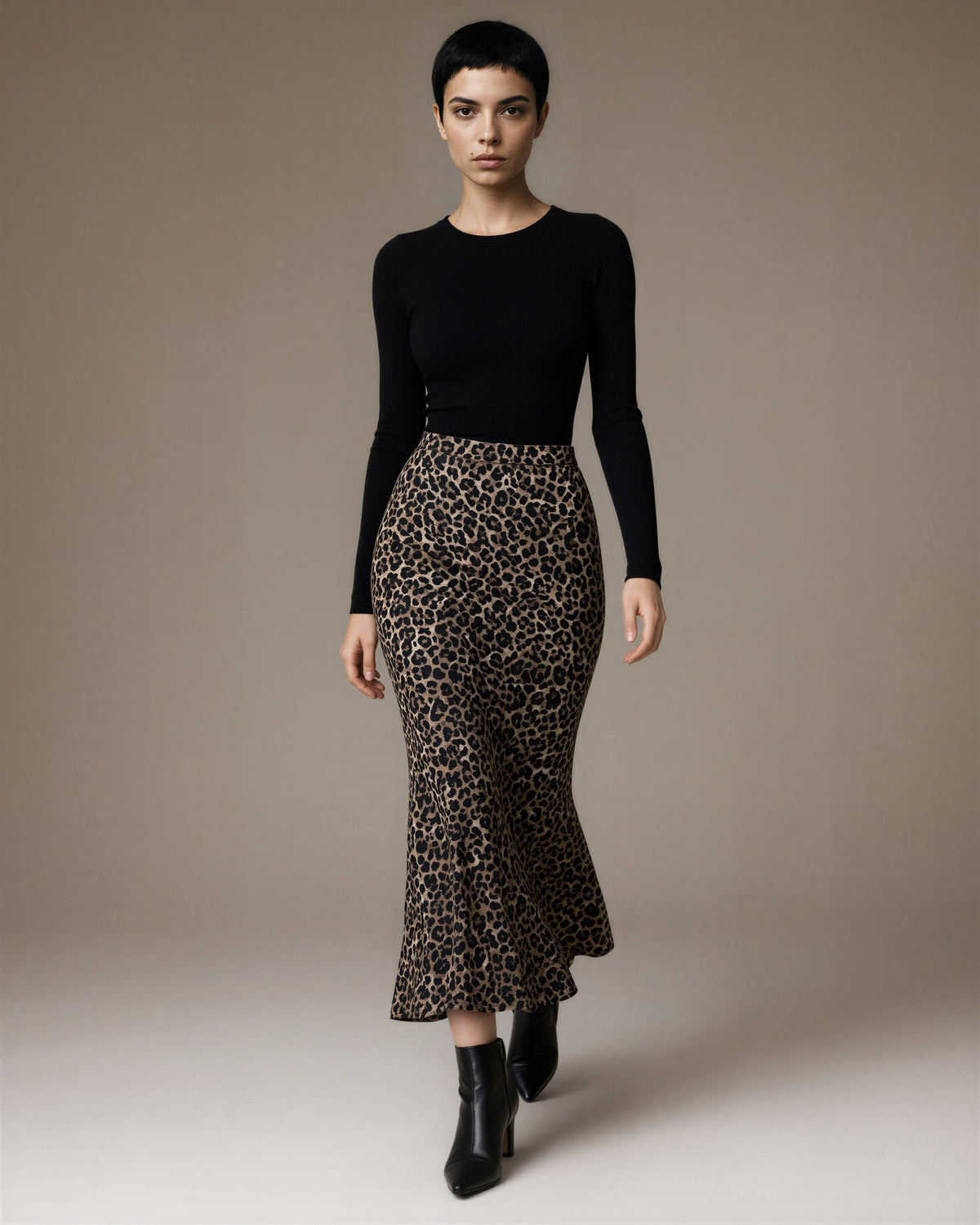 Fiamma Leopard Print Fishtail Maxi Skirt, leopard, full length walking view