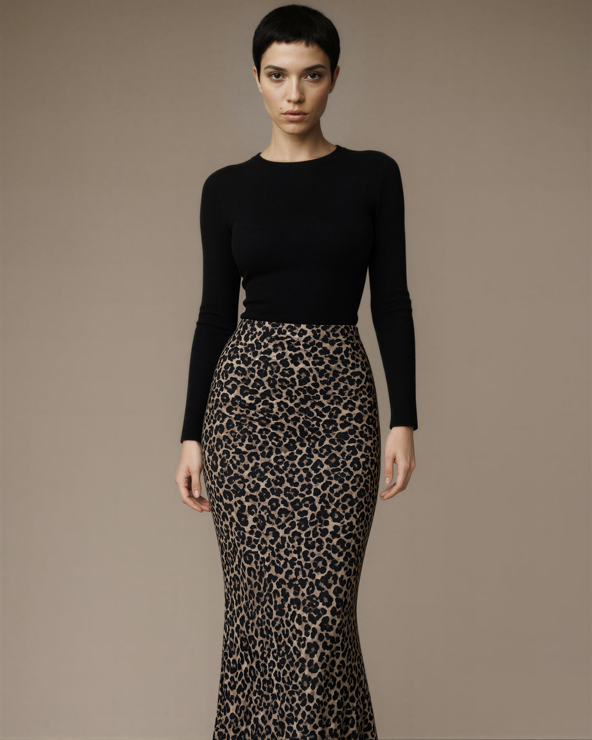 Fiamma Leopard Print Fishtail Maxi Skirt, leopard, front view