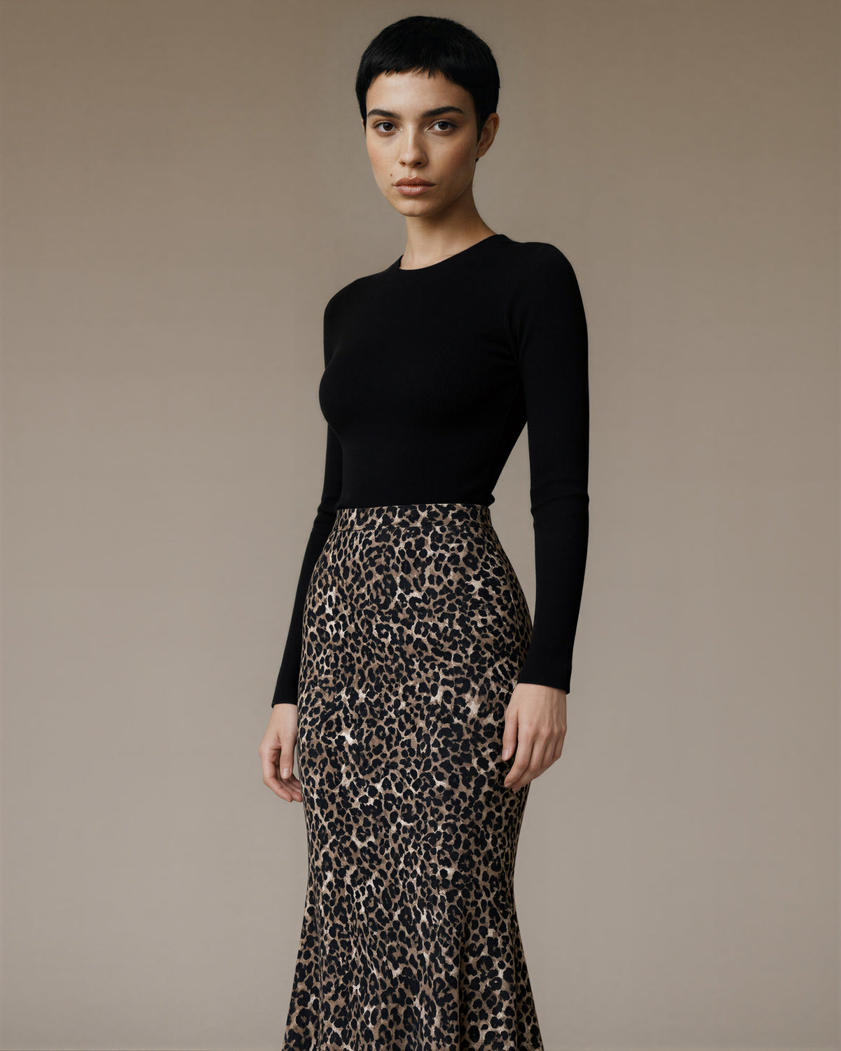 Fiamma Leopard Print Fishtail Maxi Skirt, leopard, three quarter view