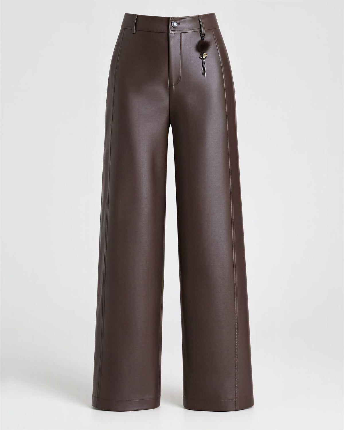 Flaminia Faux Leather High Waisted Wide Leg Trousers, brown, product view without a model