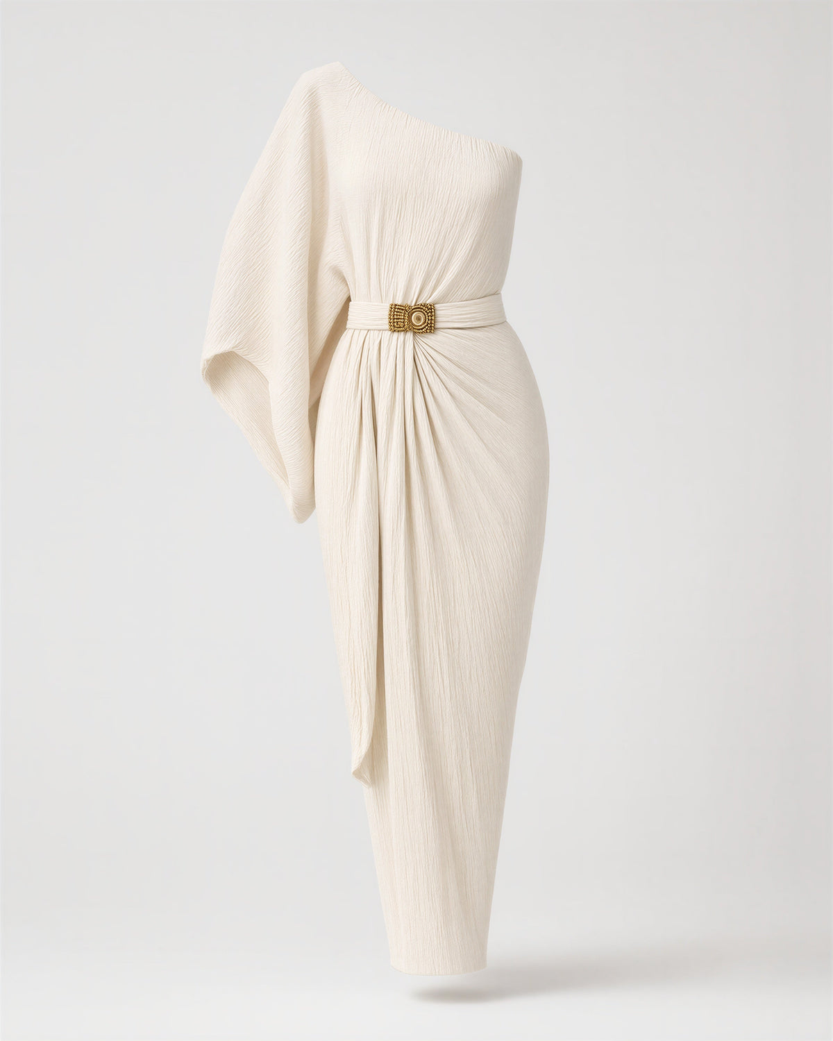 Flavia One Shoulder Batwing Sleeve Draped Maxi Dress, cream, product view without a model
