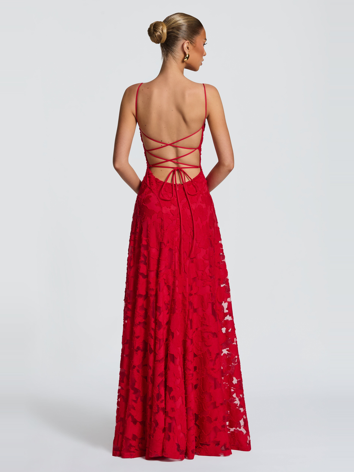 Francis High Waist Satin Maxi Dress in Red — Svelte Chic