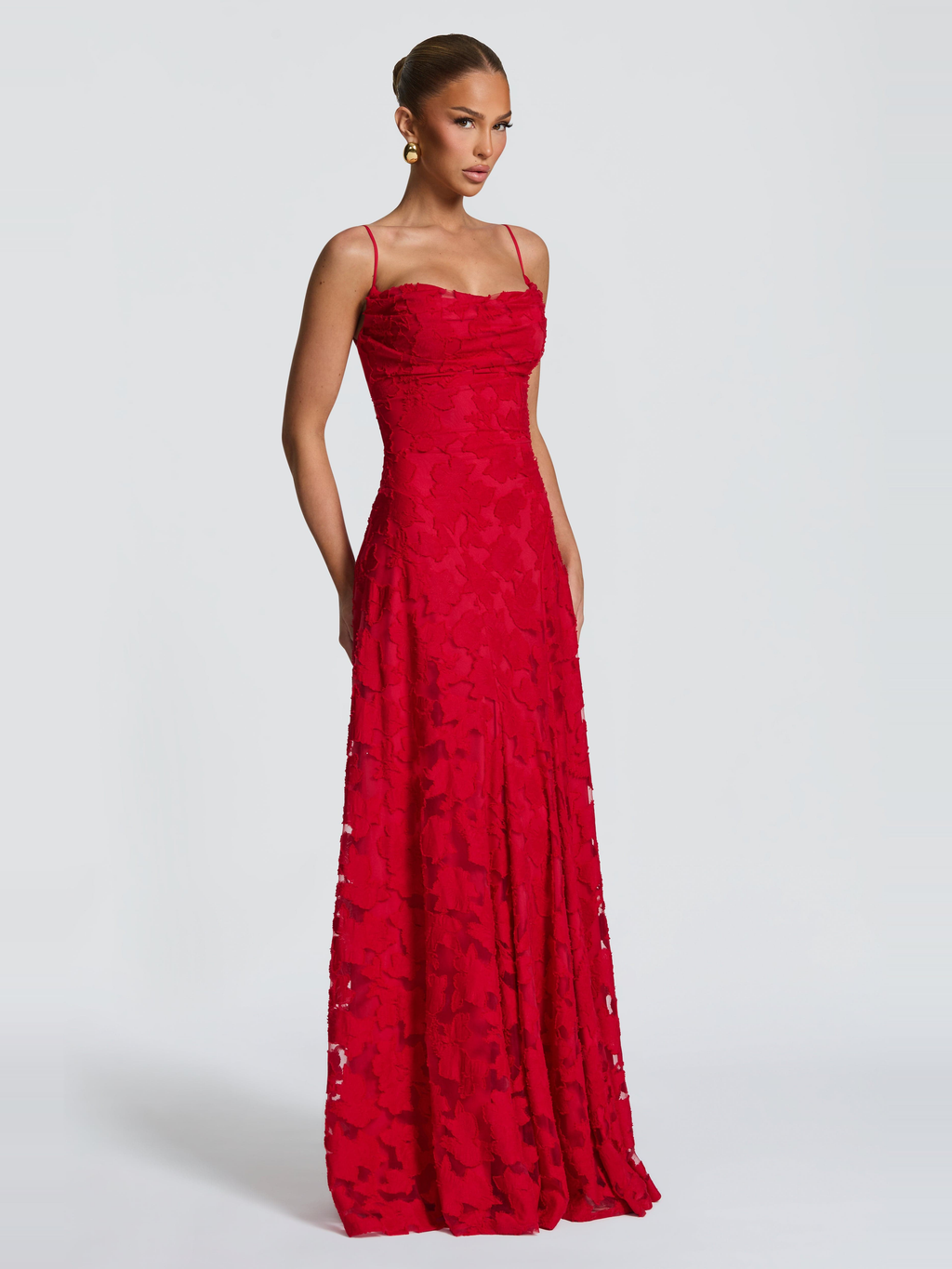 Francis High Waist Satin Maxi Dress in Red — Svelte Chic